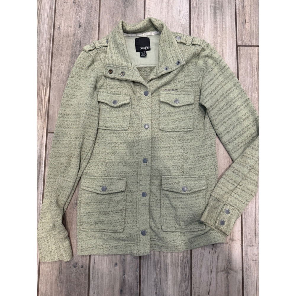 Volcom Vintage Utility Knit Jacket Sage Green Marl Snap Front Field Coat Large